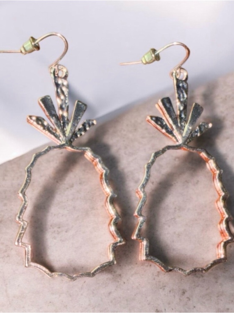 Textured Pineapple Hoop Earrings  Rose Gold Tone